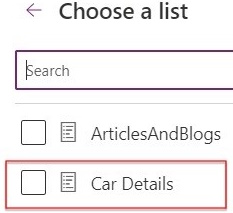 Choose a list of car details-